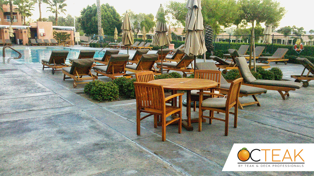 Commercial patio tables restored in Orange County | OC Teak