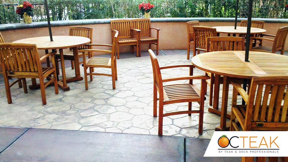 Commercial teak table sets refinished in Anaheim | OC Teak