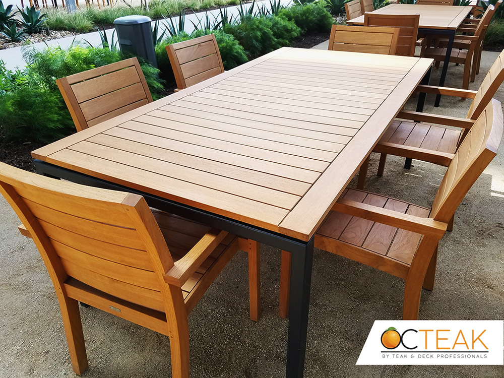 Laguna Hills commercial teak table set restoration | OC Teak
