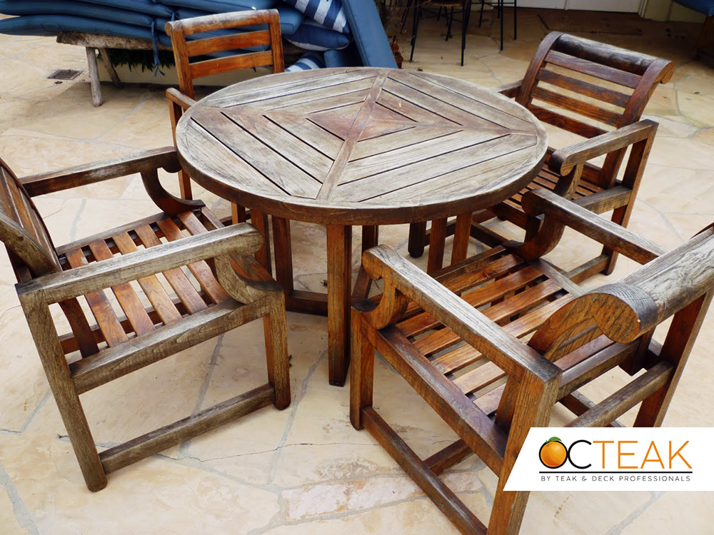 Outdoor teak furniture before refinishing | Orange County
