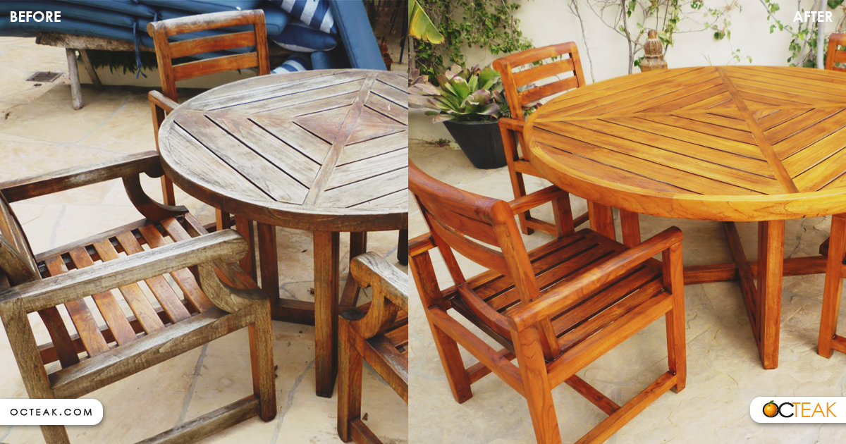 Outdoor teak furniture refinish - before and after