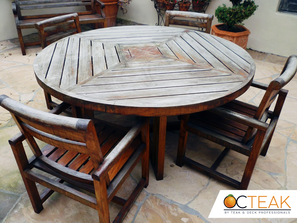 Outdoor teak furniture set before refinishing | Orange County