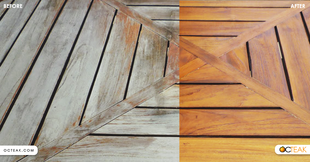 Patio teak restoration - before and after