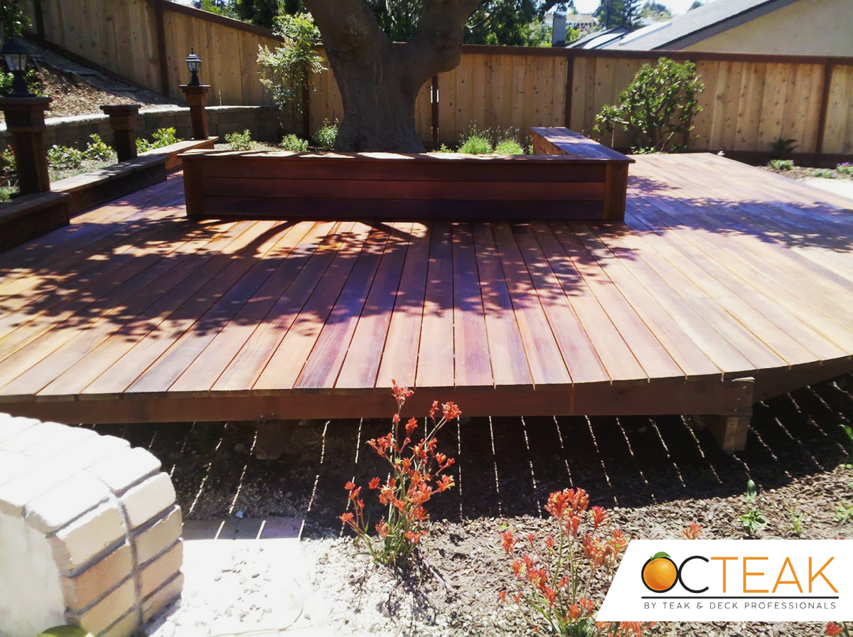 Refinished redwood deck in Orange County | OC Teak